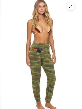 Aviator Nation Camo Joggers with Rainbow Logo